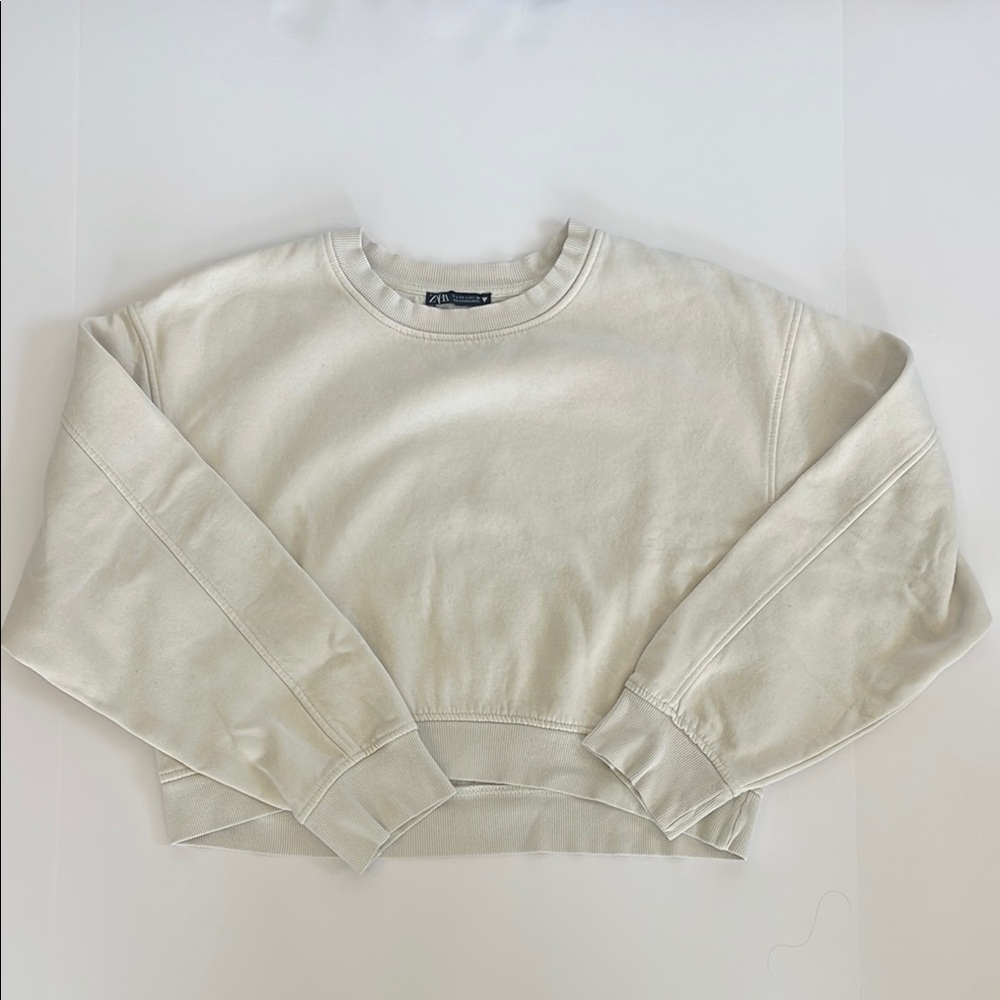 Zara Off White Cotton Knit Crewneck Top Size Large